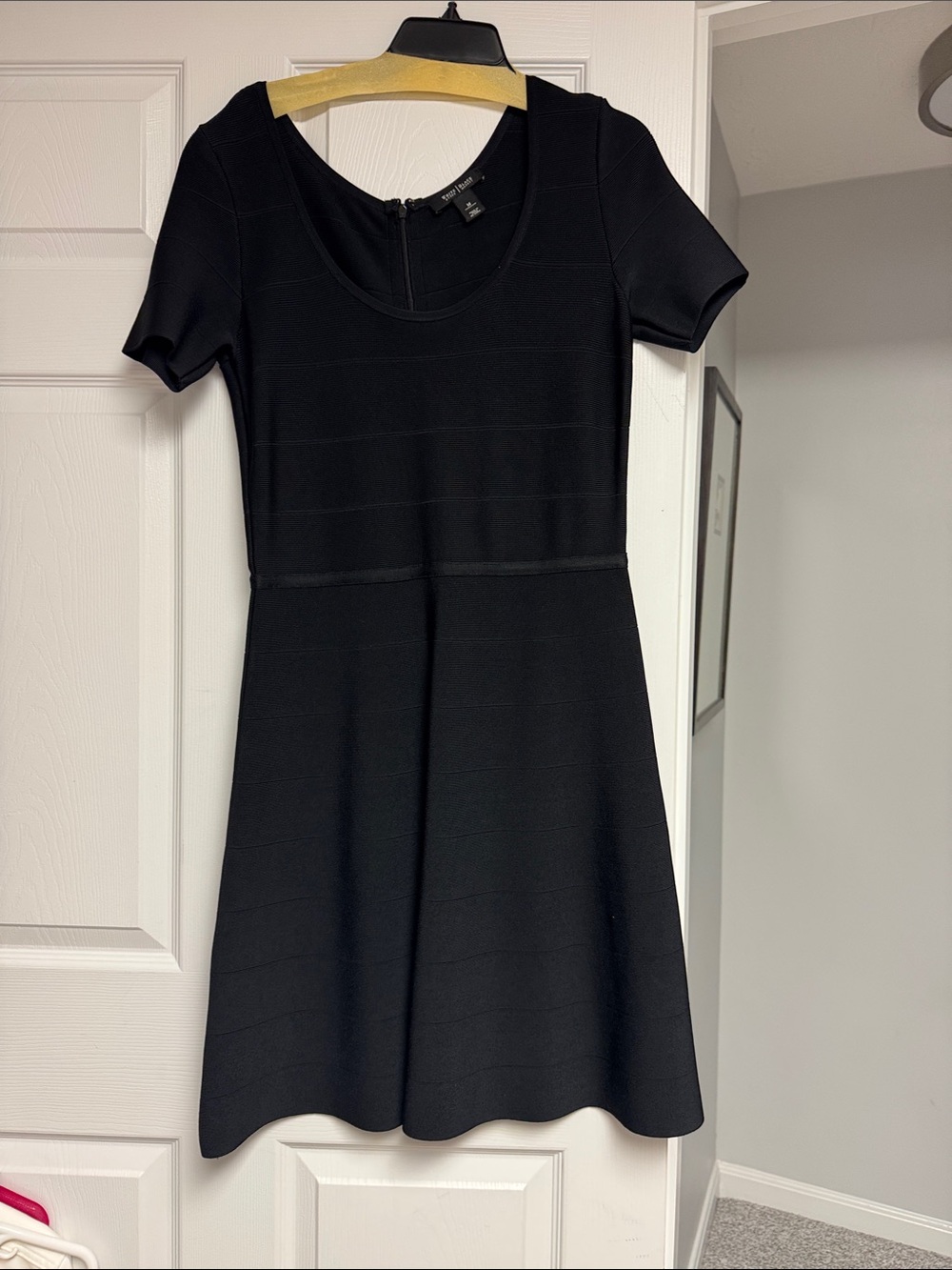 White House Black Market Black Short-Sleeve Fit & Flare Midi Dress